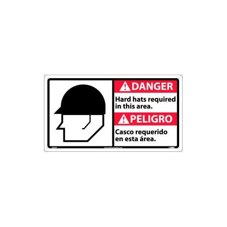 National Marker Co Bilingual Plastic Sign - Danger Hard Hats Required In This Area DBA4R